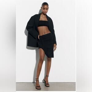 Zara Black Draped Asymmetric Skirt High waisted skirt made knit fabric Ruched
